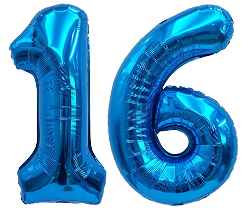 Folienballon Zahl 16 Blau XL ca. 72 cm hoch - Zahlenballon / Luftballon für Geburtstagsparty, Jubiläum oder sonstige feierliche Anlässe (Nummer 16) von G&M