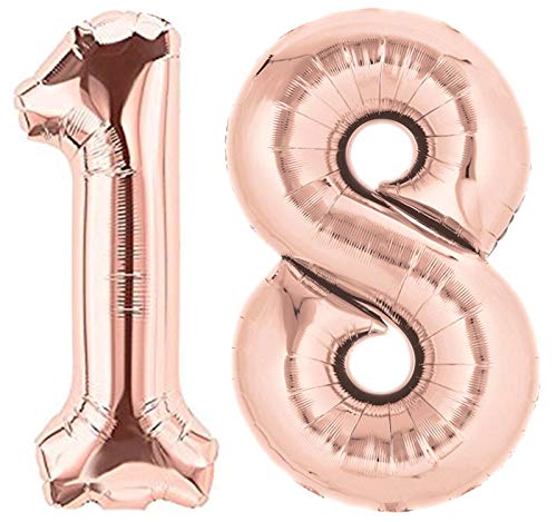 Folienballon Zahl 18 Rosa XL ca. 72 cm hoch - Zahlenballon / Luftballon rosegold für Geburtstagsparty, Jubiläum oder sonstige feierliche Anlässe (Nummer 18) von G&M