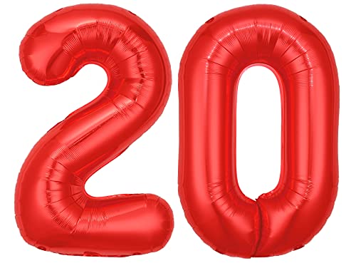 Folienballon Zahl 20 Rot XL ca. 72 cm hoch - Zahlenballon / Luftballon für Geburtstagsparty, Jubiläum oder sonstige feierliche Anlässe (Nummer 20) von G&M