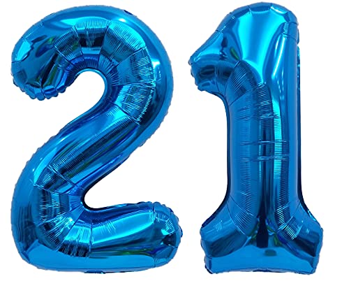 Folienballon Zahl 21 Blau XL ca. 72 cm hoch - Zahlenballon/Luftballon für Geburtstagsparty, Jubiläum oder sonstige feierliche Anlässe (Nummer 21) von G&M