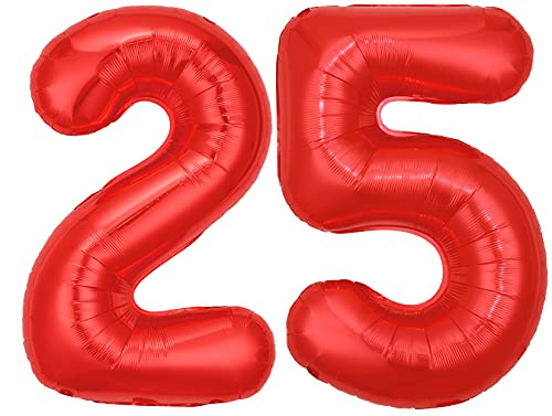 Folienballon Zahl 25 Rot XL ca. 72 cm hoch - Zahlenballon / Luftballon für Geburtstagsparty, Jubiläum oder sonstige feierliche Anlässe (Nummer 25) von G&M