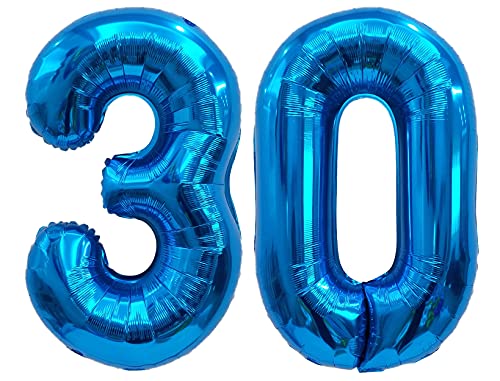 Folienballon Zahl 30 Blau XL ca. 72 cm hoch - Zahlenballon / Luftballon für Geburtstagsparty, Jubiläum oder sonstige feierliche Anlässe (Nummer 30) von G&M