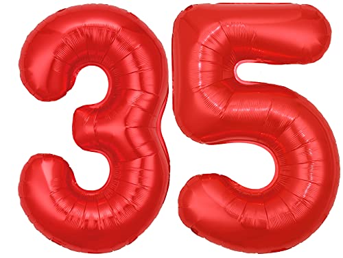 Folienballon Zahl 35 Rot XL ca. 72 cm hoch - Zahlenballon / Luftballon für Geburtstagsparty, Jubiläum oder sonstige feierliche Anlässe (Nummer 35) von G&M