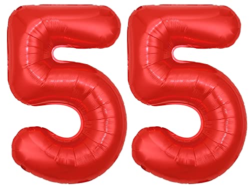 Folienballon Zahl 55 Rot XL ca. 72 cm hoch - Zahlenballon / Luftballon für Geburtstagsparty, Jubiläum oder sonstige feierliche Anlässe (Nummer 55) von G&M