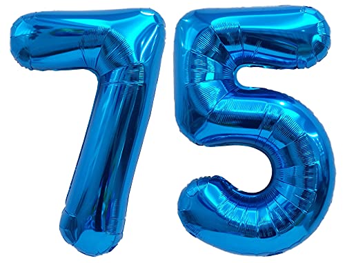 Folienballon Zahl 75 Blau XL ca. 72 cm hoch - Zahlenballon / Luftballon für Geburtstagsparty, Jubiläum oder sonstige feierliche Anlässe (Nummer 75) von G&M
