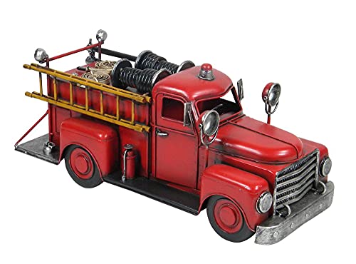 G&S Messing-Fahrzeug: Feuerwehrauto Vintage aus Metall, Rot, L 36 cm von G&S