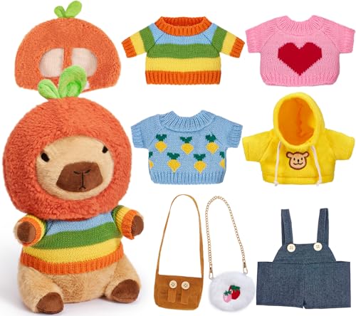 G.C Capybara Kuscheltier Kinder Spielzeug Ab 3 Jahre, Capybara Plüschtier 23cm mit 5 Kleidung & Hut & 2 Taschen, Capybara Stofftier Ankleidespielzeug Geburtstag Geschenke für Kinder Mädchen Jungen G.C Capybara Kuscheltier Kinder Spielzeug Ab 3 Jahre, Capybara Plüschtier 23cm mit 5 Kleidung & Hut & 2 Taschen, Capybara Stofftier Ankleidespielzeug Geburtstag Geschenke für Kinder Mädchen Jungen von G.C