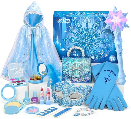 G.C ELSA Spielzeug Frozen Geschenke für Mädchen 3 4 5 6 7 8 Jahre, Kinderschminke Set & Prinzessin Kostüm Zubehör & Handtasche & Peel Off Nagellack, Eiskönigin Spielzeug Geschenk Mädchen von G.C