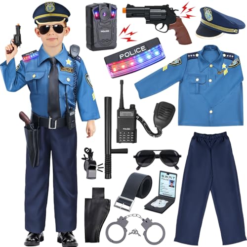 G.C Polizei Kostüm Kinder mit Mütze Gürtel Polizei Ausrüstung Schulter Licht Recorder Handschellen Sonnenbrille Walkie Talkie Polizei Spielzeug Halloween Karneval Kostüm für Jungen (XS, 3-4 Jahre) G.C Polizei Kostüm Kinder mit Mütze Gürtel Polizei Ausrüstung Schulter Licht Recorder Handschellen Sonnenbrille Walkie Talkie Polizei Spielzeug Halloween Karneval Kostüm für Jungen (XS, 3-4 Jahre) von G.C