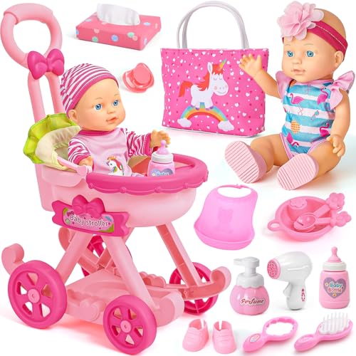 G.C Puppenzubehör Spielzeug Geschenk Mädchen, Puppen Zubehör mit Babypuppe & Puppenwagen & Handtasche & 2 Puppenkleidung, Puppenzubehör Fütterung Und Pflege Set Geschenke für Mädchen 3 4 5 6 Jahre G.C Puppenzubehör Spielzeug Geschenk Mädchen, Puppen Zubehör mit Babypuppe & Puppenwagen & Handtasche & 2 Puppenkleidung, Puppenzubehör Fütterung Und Pflege Set Geschenke für Mädchen 3 4 5 6 Jahre von G.C