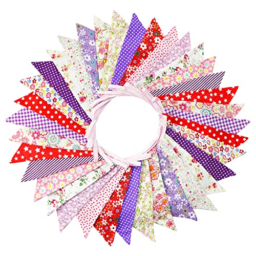 G2PLUS Süße Beidseitig Wimpel Girlande, 10M Bunting Wimpelkette Stoff, Rot und Lila Stoffgirlande mit 36 STK Farbenfroh Wimpeln für Hochzeits Geburtstag Party G2PLUS Süße Beidseitig Wimpel Girlande, 10M Bunting Wimpelkette Stoff, Rot und Lila Stoffgirlande mit 36 STK Farbenfroh Wimpeln für Hochzeits Geburtstag Party von G2PLUS