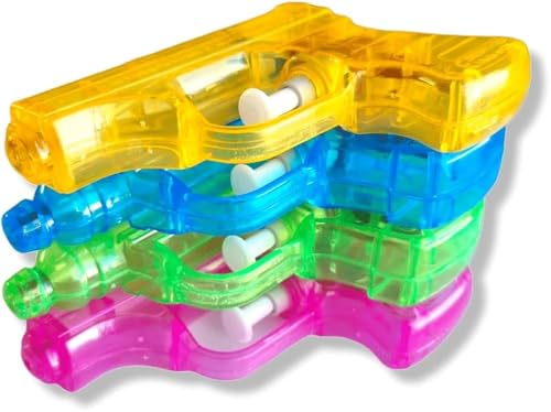 4 Wasserpistolen für Kinder, transparent, mehr als 10 Modelle, Wasserstrahl, Material: Kunststoff, Farben: Gelb, Violett, Blau, Gelb, Grün (Water Gun) von GABANA