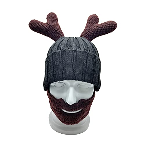 Knifflige Wollmütze, Geweih, Bart Strickmütze, Herbst Winter, warme Mütze, handgefertigt für Jungen und Mädchen, Halloween, lustige Party Knifflige Wollmütze, Geweih, Bart Strickmütze, Herbst Winter, warme Mütze, handgefertigt für Jungen und Mädchen, Halloween, lustige Party von GADAW