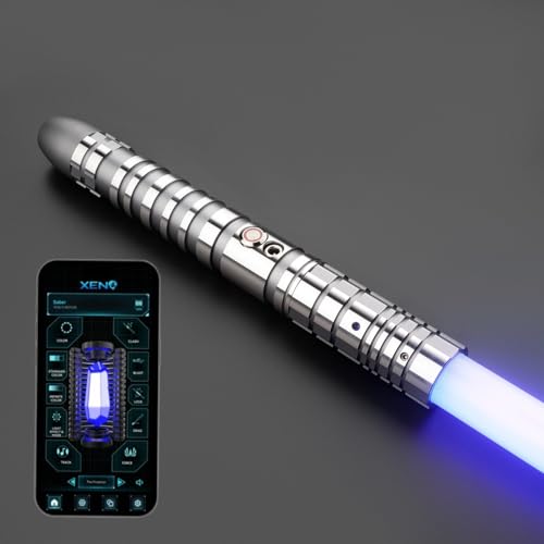 G4E Lichtschwert mit Bluetooth-App, sanftem Schwung, 16 Soundfonts, unendlichem RGB-Farbwechsel und Bewegungssteuerung. Verbessertes RGB v3.0 und Cosplay. (2-farbiges RGB (Grau)) von GADGETS 4 EVERYONE