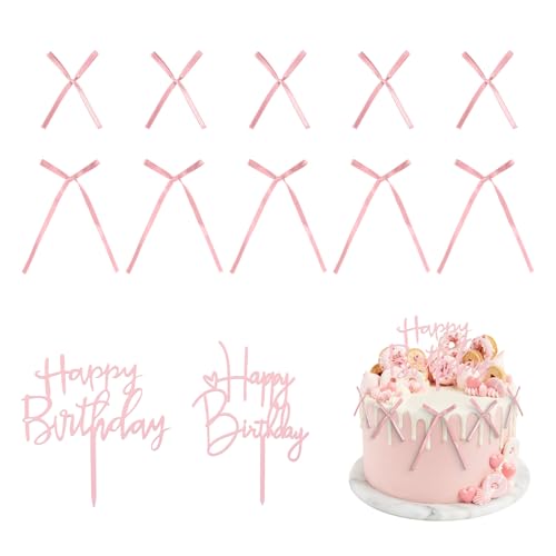 32 Stück Torten Deko, GADITIEK Tortendeko Geburtstag mit Schleife und Torteneinsatz, Kuchen Deko Geeignet für Geburtstag Hochzeit Valentinstag Torte Tasse Dekorationen (Rosa) von GADITIEK