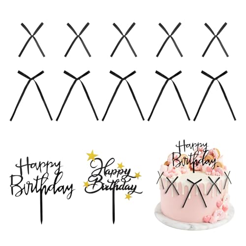 32 Stück Torten Deko, GADITIEK Tortendeko Geburtstag mit Schleife und Torteneinsatz, Kuchen Deko Geeignet für Geburtstag Hochzeit Valentinstag Torte Tasse Dekorationen (Schwarz) von GADITIEK