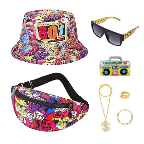 GADITIEK 7Stück 80er Jahre Accessoires, 80er Jahre Outfit Herren, Zuhälter Kostüm Gangster Kostüm Herren Hip Hop Rapper Kostüm Mit Fischerhut Fasching Karneval Damen Mottoparty (80er) GADITIEK 7Stück 80er Jahre Accessoires, 80er Jahre Outfit Herren, Zuhälter Kostüm Gangster Kostüm Herren Hip Hop Rapper Kostüm Mit Fischerhut Fasching Karneval Damen Mottoparty (80er) von GADITIEK