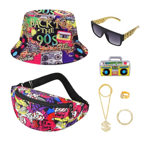 GADITIEK 7Stück 90er Jahre Accessoires, 90er Jahre Outfit Herren, Zuhälter Kostüm Gangster Kostüm Herren Hip Hop Rapper Kostüm Mit Fischerhut Fasching Karneval Damen Mottoparty (90er) GADITIEK 7Stück 90er Jahre Accessoires, 90er Jahre Outfit Herren, Zuhälter Kostüm Gangster Kostüm Herren Hip Hop Rapper Kostüm Mit Fischerhut Fasching Karneval Damen Mottoparty (90er) von GADITIEK