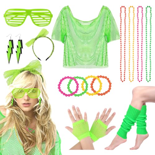 GADITIEK 80er Jahre Outfit Damen Festival Rave 90er, Malle Accessoires, Schlager Mallorca Party Kostüm Neon, Bad Taste 80s Kleidung Netzshirt Mottoparty, 2000er Netzoberteil, Aerobic Oberteil (Grün) GADITIEK 80er Jahre Outfit Damen Festival Rave 90er, Malle Accessoires, Schlager Mallorca Party Kostüm Neon, Bad Taste 80s Kleidung Netzshirt Mottoparty, 2000er Netzoberteil, Aerobic Oberteil (Grün) von GADITIEK