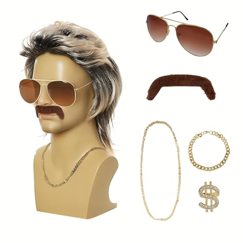 GADITIEK 80er Jahre Outfit Herren 6er Set, Vokuhila Perücke Herren, 80er Jahre Accessoires Männer, 70er 80er 90er Zuhälter Kostüm Disco Party Kleidung GADITIEK 80er Jahre Outfit Herren 6er Set, Vokuhila Perücke Herren, 80er Jahre Accessoires Männer, 70er 80er 90er Zuhälter Kostüm Disco Party Kleidung von GADITIEK
