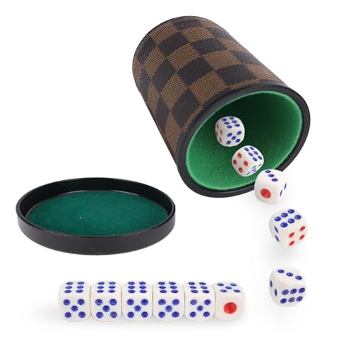 Würfelbecher, Würfelbecher Leder, Schocken Set, Kniffelbecher, Würfelbecher mit Würfeln, Schockbesteck, Knobelbecher Leder, Kniffel Spiel (Tartan) von GADITIEK