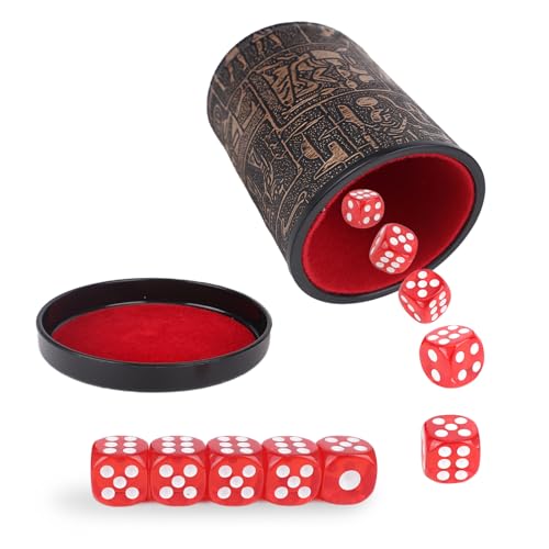 Würfelbecher, Würfelbecher Leder, Schocken Set, Kniffelbecher, Würfelbecher mit Würfeln, Schockbesteck, Knobelbecher Leder, Kniffel Spiel (Ägyptisch) von GADITIEK