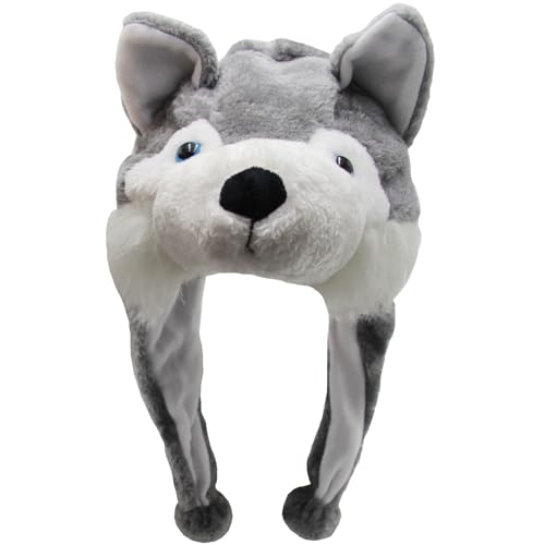 GADMEXILY Plüsch-Tierhut für Halloween, Weihnachten, gemütliche, lustige Hüte, Kostüm, Neuheit, Party-Kappe für Kinder, Mädchen, Jungen, Erwachsene – Einheitsgröße (Husky) von GADMEXILY