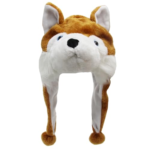 GADMEXILY Plüsch-Tierhut für Halloween, Weihnachten, gemütliche, lustige Hüte, Kostüm, Neuheit, Party-Kappe für Kinder, Mädchen, Jungen, Erwachsene – Einheitsgröße (brauner Husky) von GADMEXILY