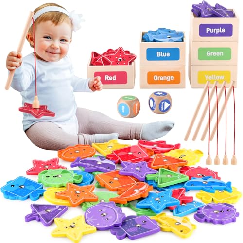 GAGAKU Angelspiel Holz ab 1 Jahr Fische Angeln für Kleinkinder 48-teiliges Magnet Spiele für Kinder - 6 Formen und Farbsortierung Kinderspielzeug Geburtstagsgeschenke für Jungen und Mädchen GAGAKU Angelspiel Holz ab 1 Jahr Fische Angeln für Kleinkinder 48-teiliges Magnet Spiele für Kinder - 6 Formen und Farbsortierung Kinderspielzeug Geburtstagsgeschenke für Jungen und Mädchen von GAGAKU