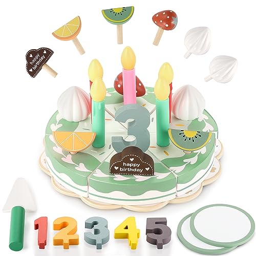 GAGAKU Geburtstagskuchen Kinderküche Zubehör 30PCS Holz Lebensmittel Spielzeug Geschenk für Kinder ab 3 Jahre GAGAKU Geburtstagskuchen Kinderküche Zubehör 30PCS Holz Lebensmittel Spielzeug Geschenk für Kinder ab 3 Jahre von GAGAKU