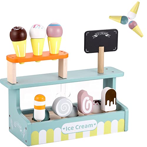 GAGAKU EIS Spielzeug für Kinder Eisdiele Kinder Holz Kinderküche Eisladen Kinder Holz für Rollenspiele mit Einkaufsladen Holzspielzeug ab 3 Jahre von GAGAKU
