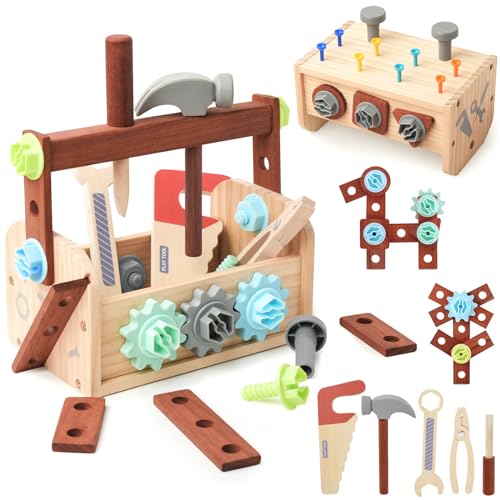 GAGAKU Montessori Spielzeug aus Holz Werkzeugkoffer Kinder Holzspielzeug Werkzeug Werkzeugkasten Kinderspielzeug Lernspiele ab 2 3 4 5 Jahre Jungen Mädchen von GAGAKU