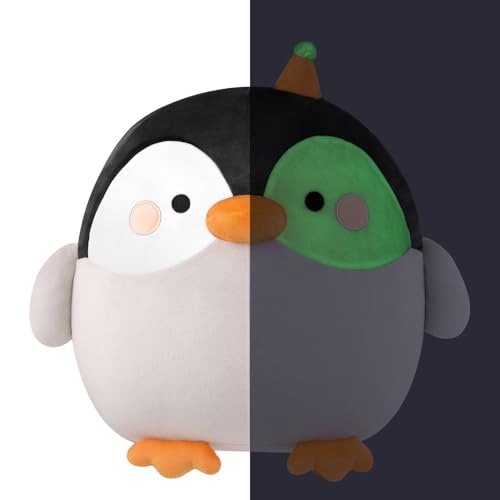 GAGAKU Plüschkissen Pinguin 30 cm Dicker Cartoon Zylindrischer Plüschtier Weiches Kawaii Leuchtet im Dunkeln Umarmbares Spielzeug für Mädchen und Jungen zum Geburtstag oder Valentinstag. von GAGAKU