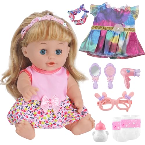 GAGAKU Puppe mit Haaren, 30cm Baby Puppe für Kinder ab 1 2 3 4 5 6 Jahre, Baby Puppen mit Langen Haaren zum Kämmen, Spielzeug Puppe mit Puppen Zubehör von GAGAKU