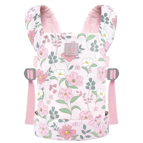 GAGAKU Puppentrage Babytrage Puppe Zubehör ab 3 Jahre, Kinder 1Puppentrage Kleinkind Puppen Trage Bauchtrage Kuscheltiertrage Puppentragetasche, Rosa - Blüte von GAGAKU