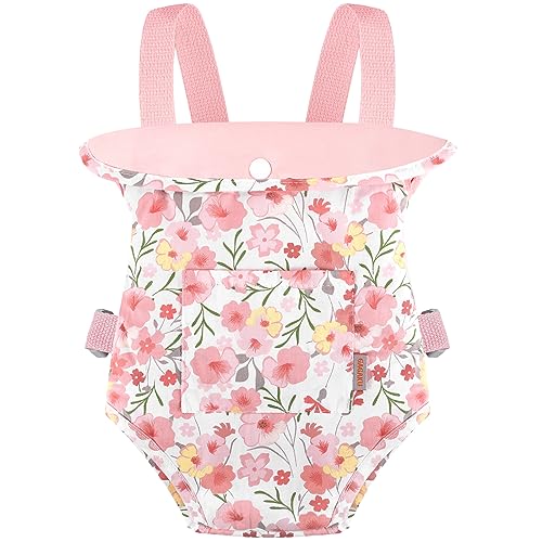 GAGAKU Puppentrage Puppen Kinder Puppenwagen ab 3 Jahre Tragetuch Baby Tragegurt Zubehör 100% Baumwolle - Rosa Hibiskusblüte von GAGAKU