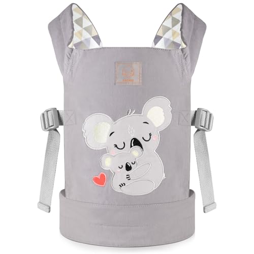 GAGAKU Puppentrage für Kinder Puppentrage ab 3 Jahre Babytrage für Puppen Bauchtrage Puppenzubehör Puppen Tragesitz mit Verstellbaren Träger - Grau - Bestickt Baby Koala von GAGAKU