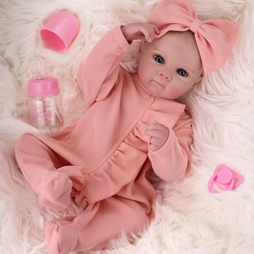 GAGAKU Reborn Mädchen Baby Puppe, 45 cm Lebensechte Babypuppen Wie Echt, 18 Zoll Realistische Neugeborene Puppe mit Zubehör von GAGAKU