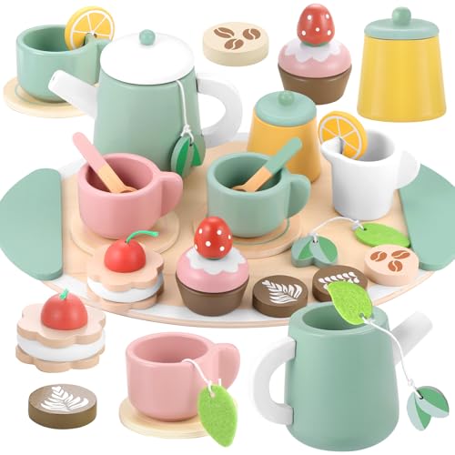 GAGAKU Teeservice Kinder Holz - Teeservice Kinderküche Zubehör Tee Set Holzspielzeug Kinder Kaffeeservice Küchenzubehör Geschirrset Rollenspiel Geschenke für Kinder Mädchen GAGAKU Teeservice Kinder Holz - Teeservice Kinderküche Zubehör Tee Set Holzspielzeug Kinder Kaffeeservice Küchenzubehör Geschirrset Rollenspiel Geschenke für Kinder Mädchen von GAGAKU