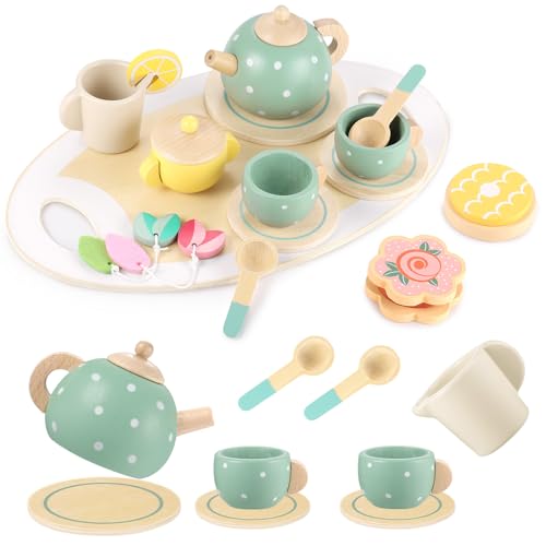 GAGAKU Teeset aus Holz für kleine Mädchen, Holzspielzeug, Kleinkinder-Teeset, Spielküchenzubehör für Kinder, Pretend Play, Essen, Spielset für Kinder, Teeparty, 15-teilig GAGAKU Teeset aus Holz für kleine Mädchen, Holzspielzeug, Kleinkinder-Teeset, Spielküchenzubehör für Kinder, Pretend Play, Essen, Spielset für Kinder, Teeparty, 15-teilig von GAGAKU