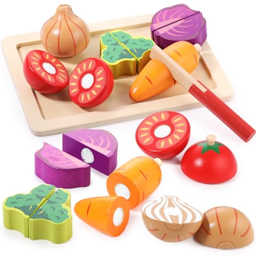 GAGAKU hölzerne Spielen Lebensmittel Sets Schneiden Gemüse Spielzeug für Kinder Küche Spielzeug Kleinkind Spielzeug Küche Zubehör 12PCS Pretend Food Spielküche von GAGAKU