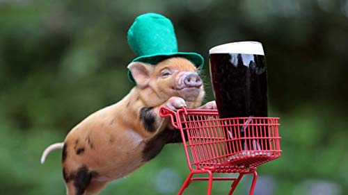 GAGALAM Klassisches Puzzle 1000 Stück Piggy in Bowler Hat Pushing Shopping Cart Hölzerne Geschenkdekoration von GAGALAM