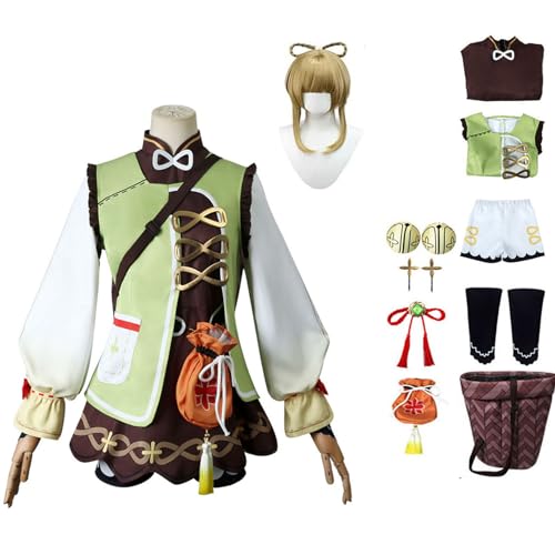 GAGALU Genshin Impact Cosplay Set,Spiel Charakter Yaoyao Cosplay Uniform Full,Halloween Karneval Party Kleid,Mit Perücke, Korb,Frauen Mädchen Dress Up,Grün,110 von GAGALU