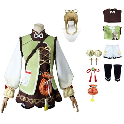 GAGALU Genshin Impact Cosplay Set,Spiel Charakter Yaoyao Cosplay Uniform Full,Halloween Karneval Party Kleid,Mit Perücke,Frauen Mädchen Dress Up,Grün,150 von GAGALU