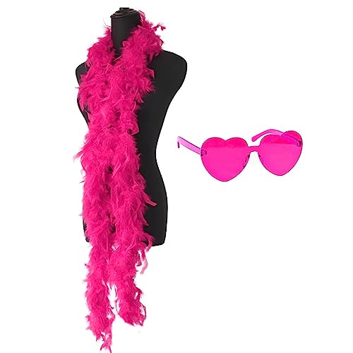 Regenbogen-Federboa, 200 cm, rosa Federboa, Federboa und Herzbrille, Anzug für Weihnachten, Halloween, Tanzen, Hochzeit, Party und Cosplay (Rosenrot) von GAGALU