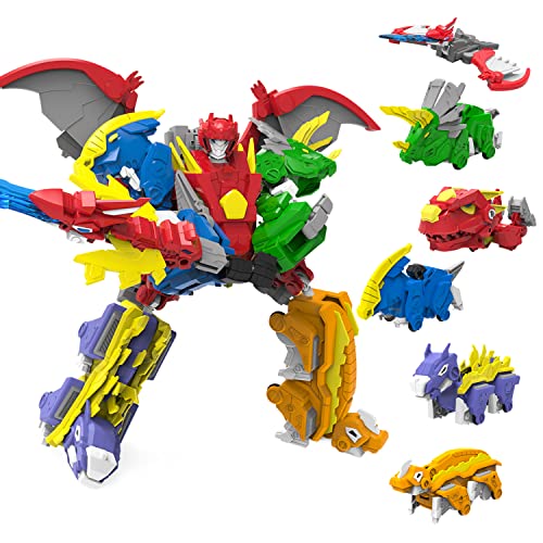 GAGINAN Dinosaurier Kombinierte Roboter Kinder Spielzeug, 26cm 6-in-1 Transformation Roboter Figuren, Demontage Spielzeug für Jungen und Mädchen Alter 6+ (10IN 6in1) von GAGINAN
