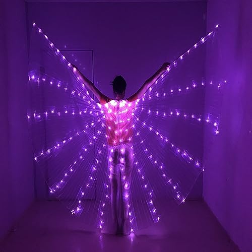 Leuchtende Feenflügel Erwachsene Frauen, LED Bauchtanz Isis Flügel mit Teleskopstab, Lila Schmetterlingsflügel Regenbogen Flügel Karneval Festival Tragen Halloween Weihnachten Leuchtende Postume von GALER