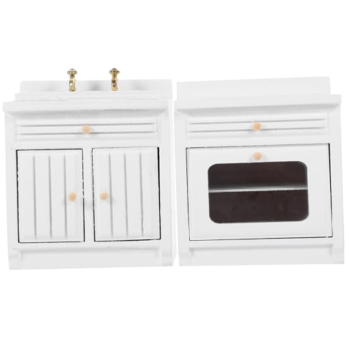 GALPADA 1 Satz Mini -waschbeckenschrankofen Set Puppe Miniaturen Kochbank-Modell Dollhouse Ofen Miniaturmöbelmodell DIY Miniatur Miniaturwaschbecken Miniatur-küchenmöbelmodell Rosa Holz von GALPADA