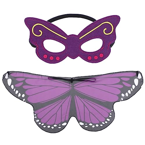 GALPADA 1 Satz Schmetterlingsflügel-Umhang Kleid für Mädchen Flügel Kostüm Feenflügel Schal Schmetterlingskostüm für Damen Feenkostüm für Damen Halloween Mantel Maske Kind Chiffon Violett von GALPADA