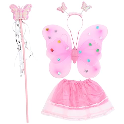 GALPADA 1 Satz Schmetterlingskostüm für Mädchen Teiliges Set mit Flügeln Rock Haarreif und Zauberstab für Karneval Halloween und Kostümpartys von GALPADA